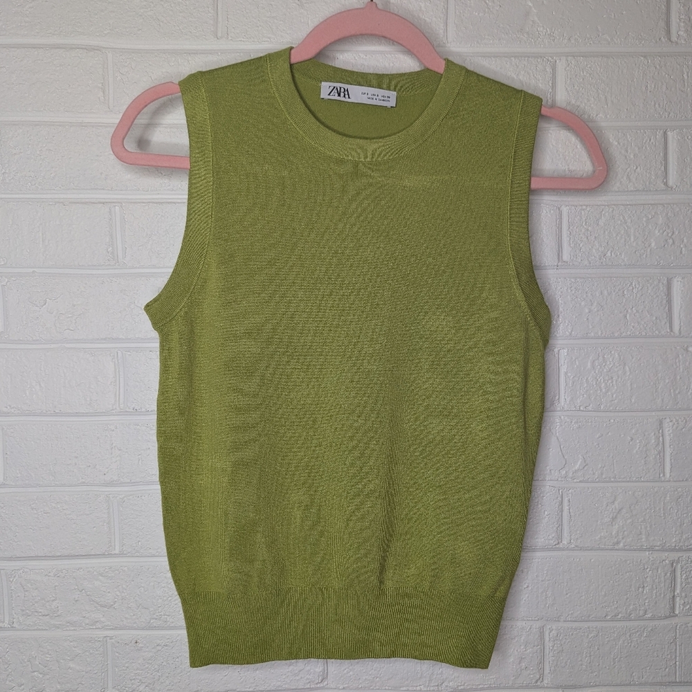 Zara Lime Green Viscose Sweater Vest Top